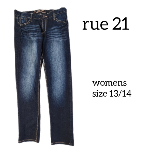 RUE 21 WOMENS LOW RISE SKINNY JEANS SIZE 13/14 WASHED DARK BLUE DENIM - Picture 1 of 14